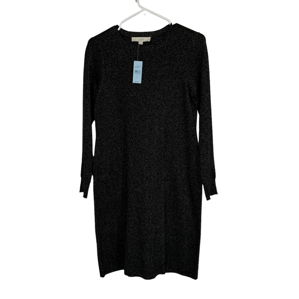 *NWTs Ann Taylor Loft Med Pet Black & Gold Metallic Knit Shimmer Sweater Dress